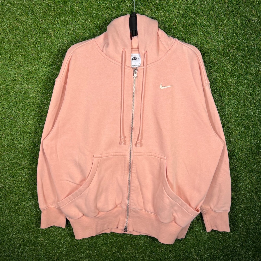 Nike Womens Full Zip Hoodie Peach Pink Oversized Fleece Sweatshirt Small